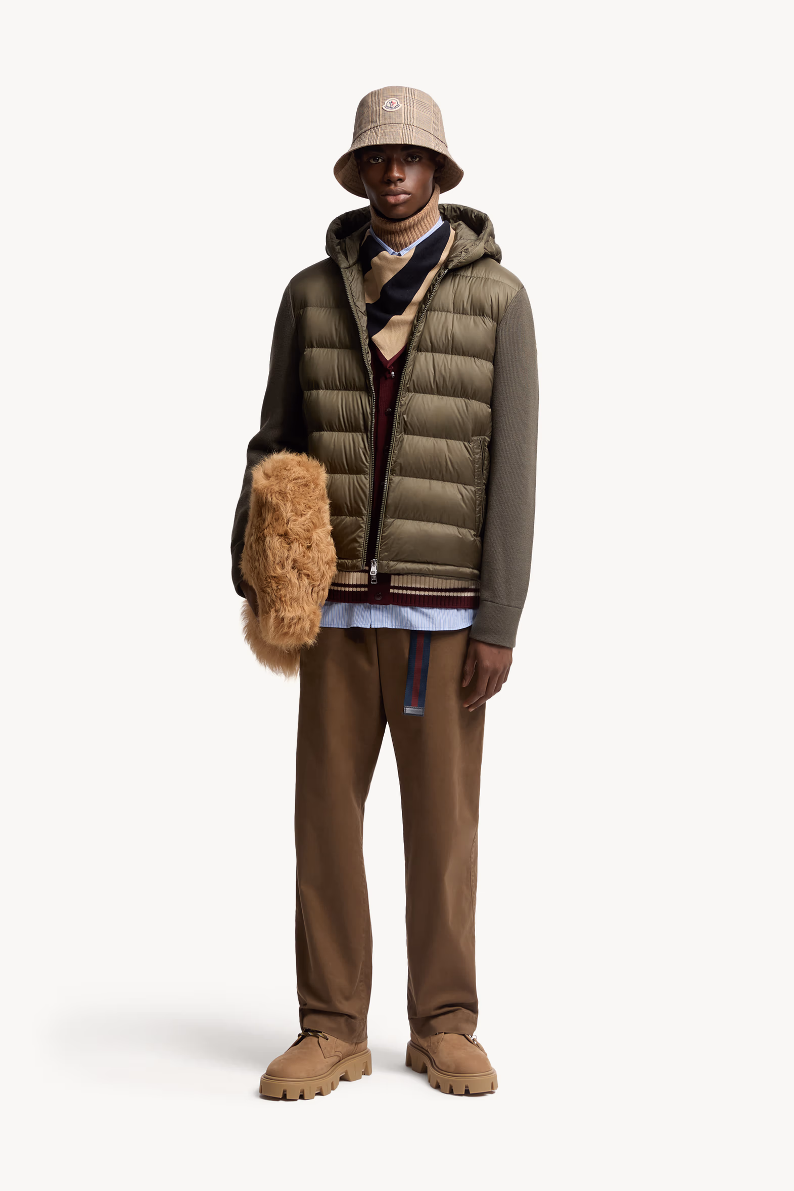 Padded Wool Zip-Up Hoodie Men Olive Green Moncler 0